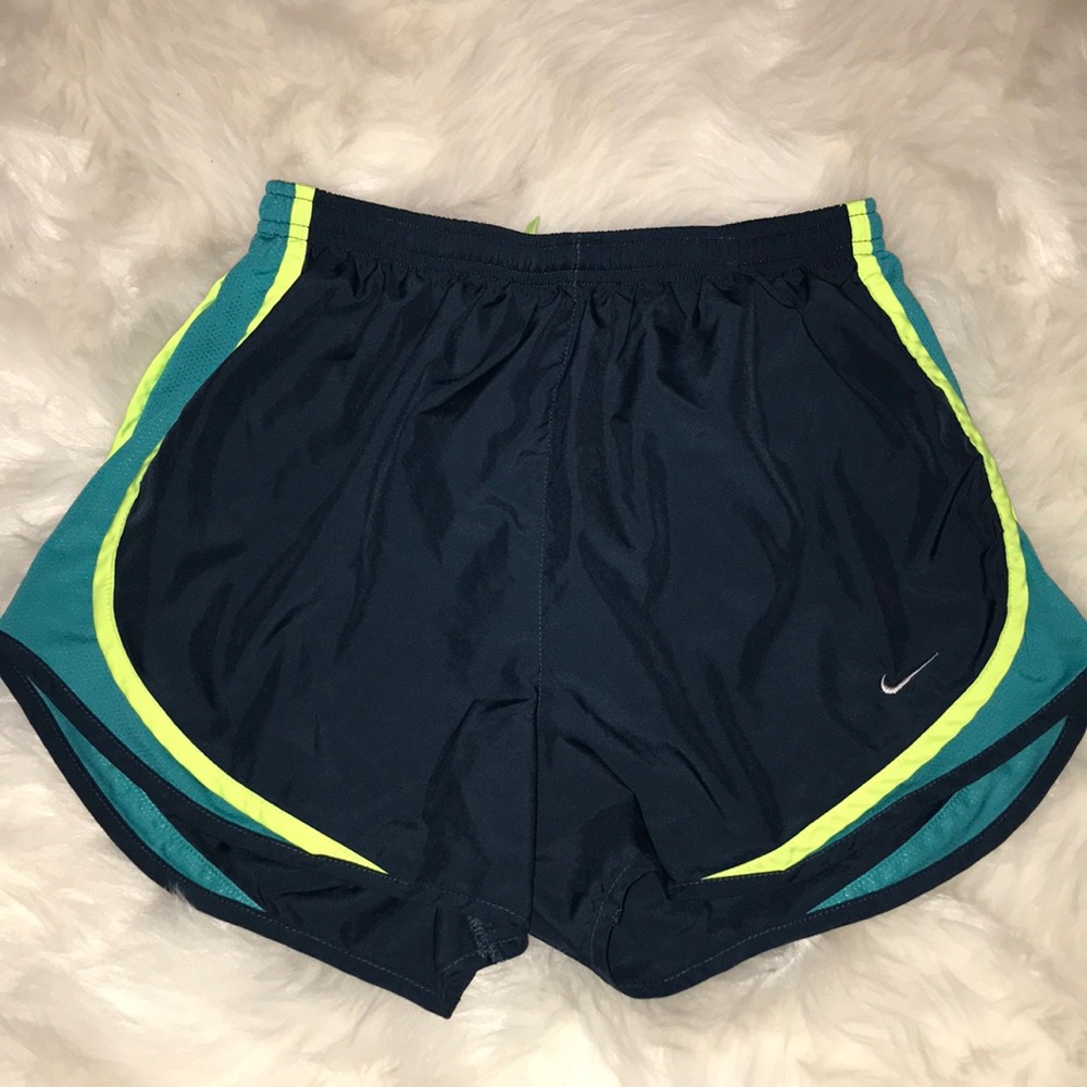 nike dri-fit shorts (green-blue; yellow)